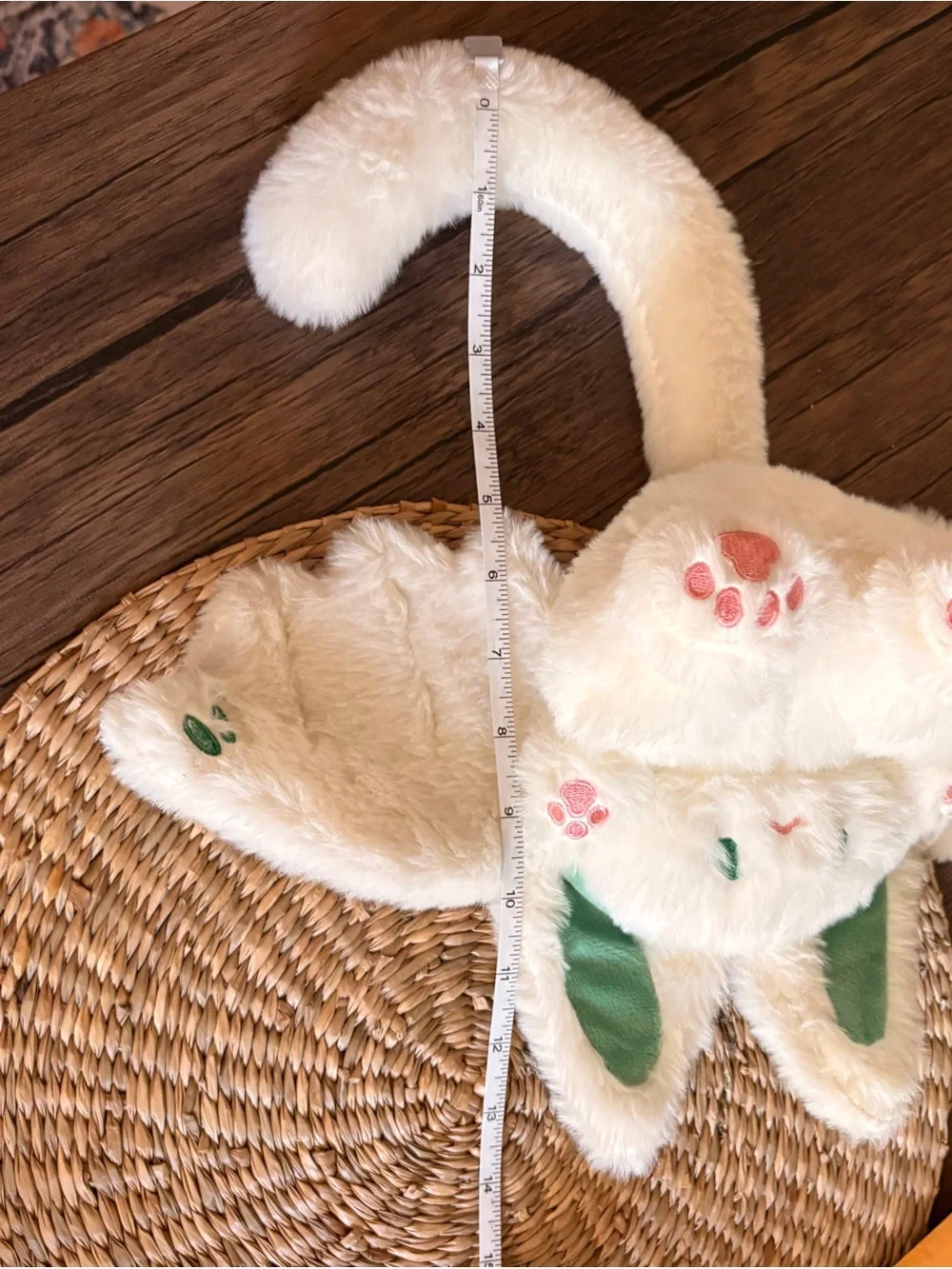 Plush White Bunny Bat Kids with Tail with Pink Paw Accents